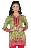 Mehndi Green Traditional Design Crepe Full Sleeve Short Kurti S - 4XL